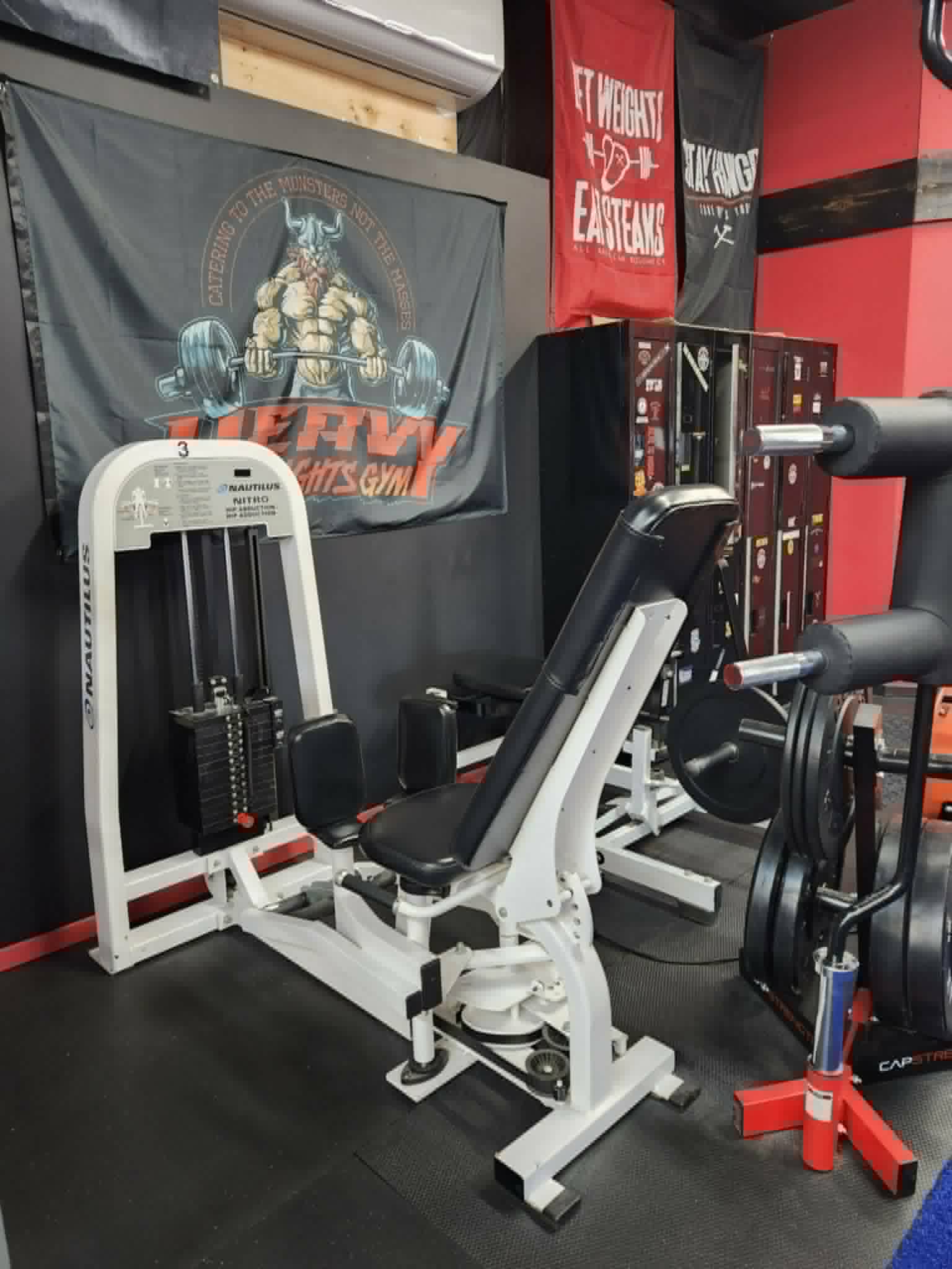 Nautilus Nitro Hip Machine and Heavyweights Flag